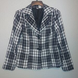 REQ Houndstooth Plaid Black White Gray Blazer Jacket Medium